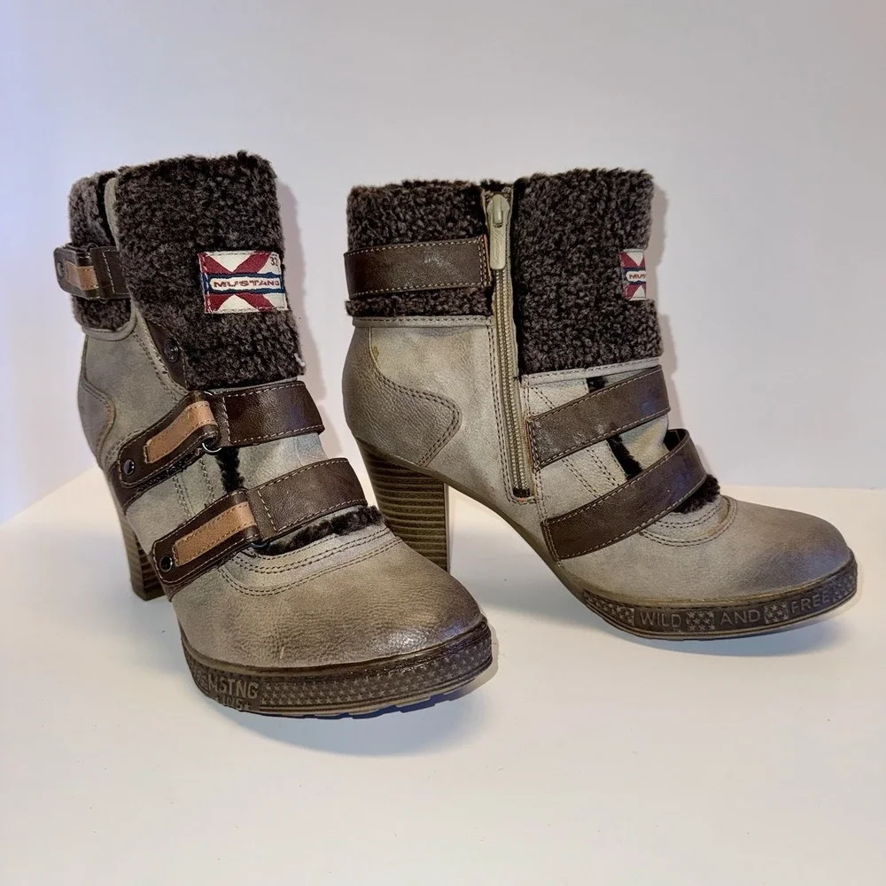 Mustang Womens Boots EU 41 US 10 Block Heel Ankle Zip‎